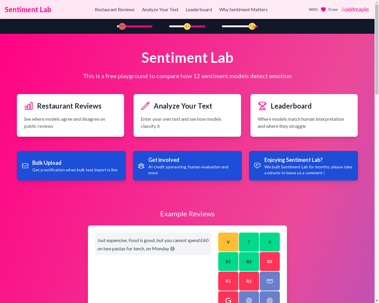 Show HN: I made an interactive sentiment model comparison site - Project Screenshot