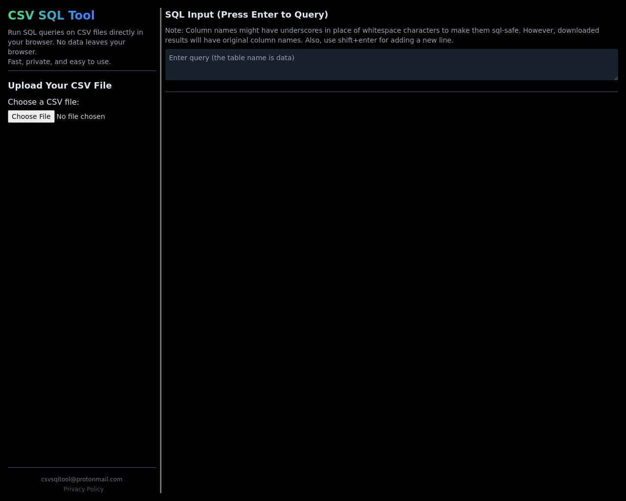 Show HN: Private, in-browser, CSV-SQL query runner using SQLite-WASM - Project Screenshot