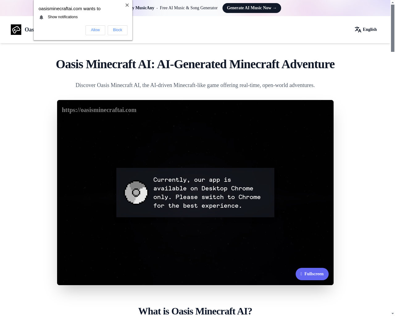 Show HN: Oasis Minecraft AI: AI-Generated Minecraft Adventure - Project Screenshot