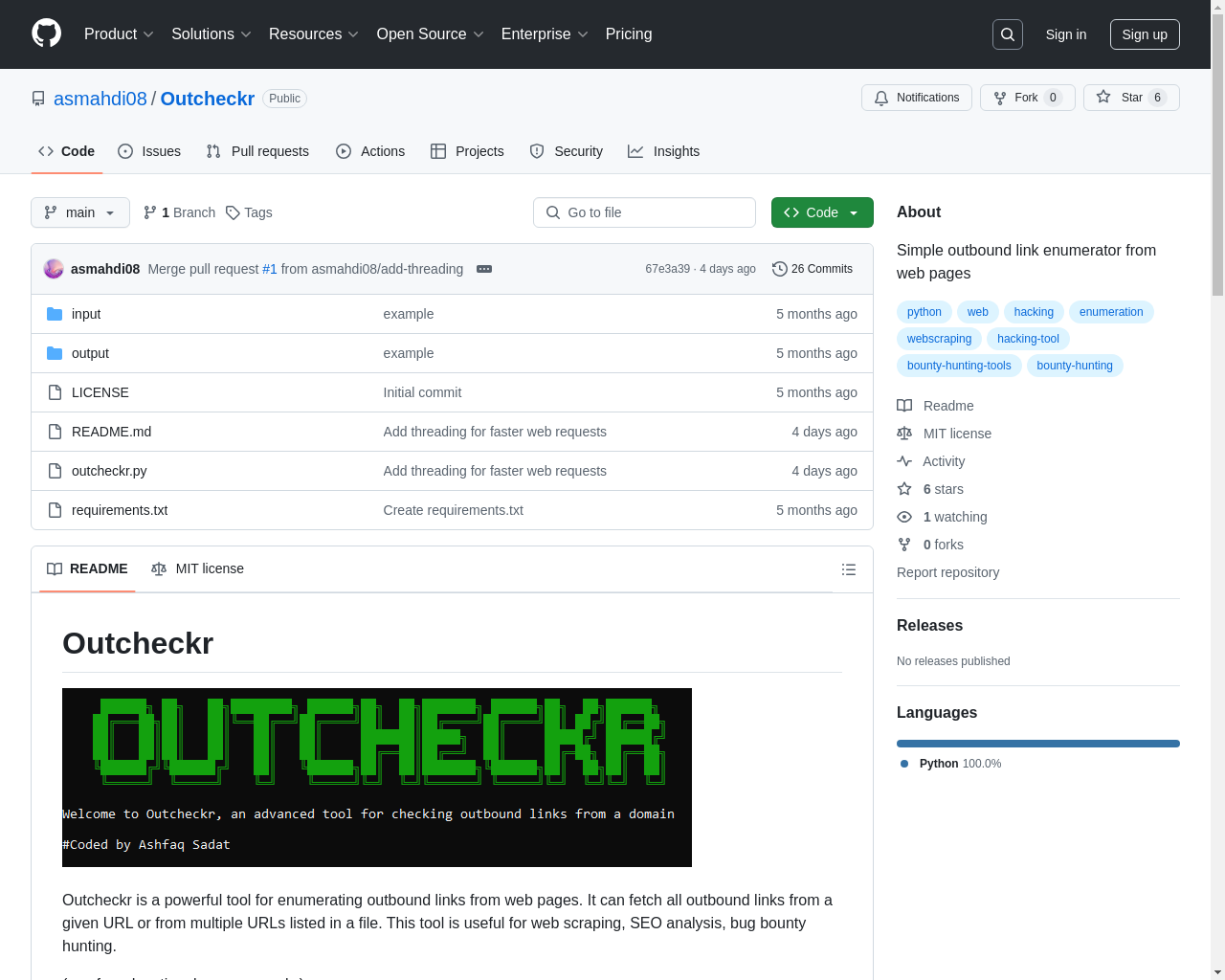 Show HN: Outcheckr- Webpage outbound link enumerator with threading - Project Screenshot