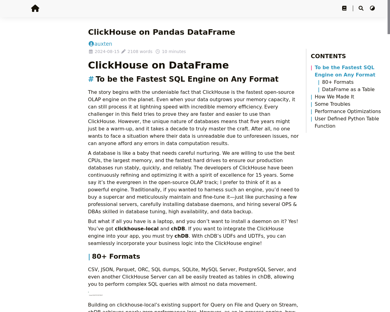 Show HN: Pandas DataFrame上のClickHouse - プロジェクトのスクリーンショット