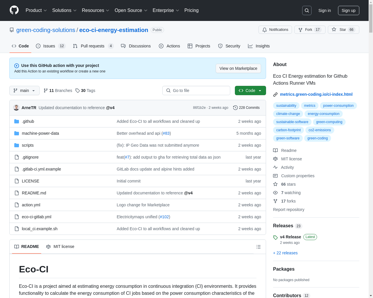 Show HN: Carbon Emissions of GitHub/Gitlab Pipelines (Eco-CI) - Project Screenshot