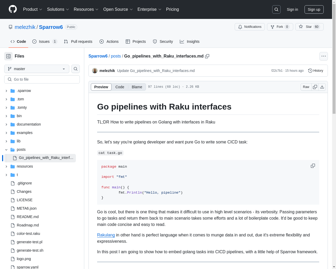 Show HN: Go Pipelines with Raku Interfaces - Project Screenshot