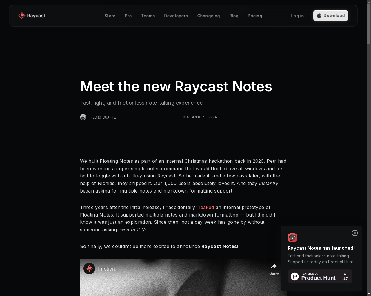 展示 HN：Raycast 笔记 - 项目截图