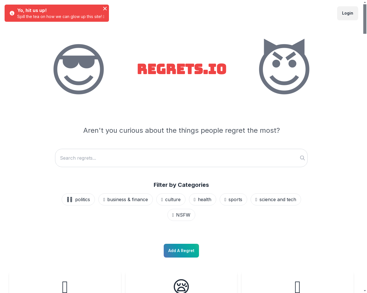 Show HN: Regrets.io – 遗憾数据库 - 项目截图