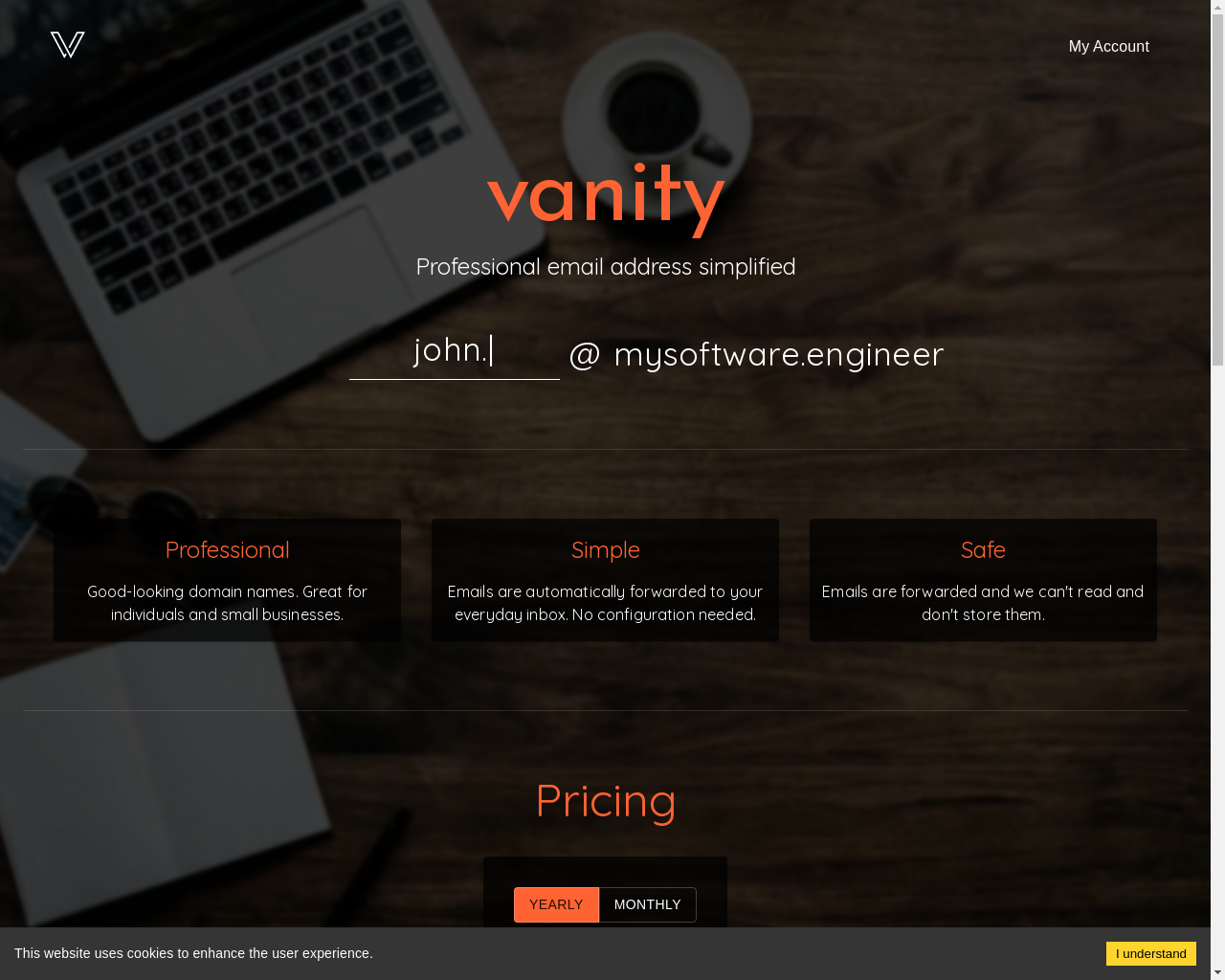 Show HN: Vanity.services – 从您的域名中销售电子邮件地址 - 项目截图