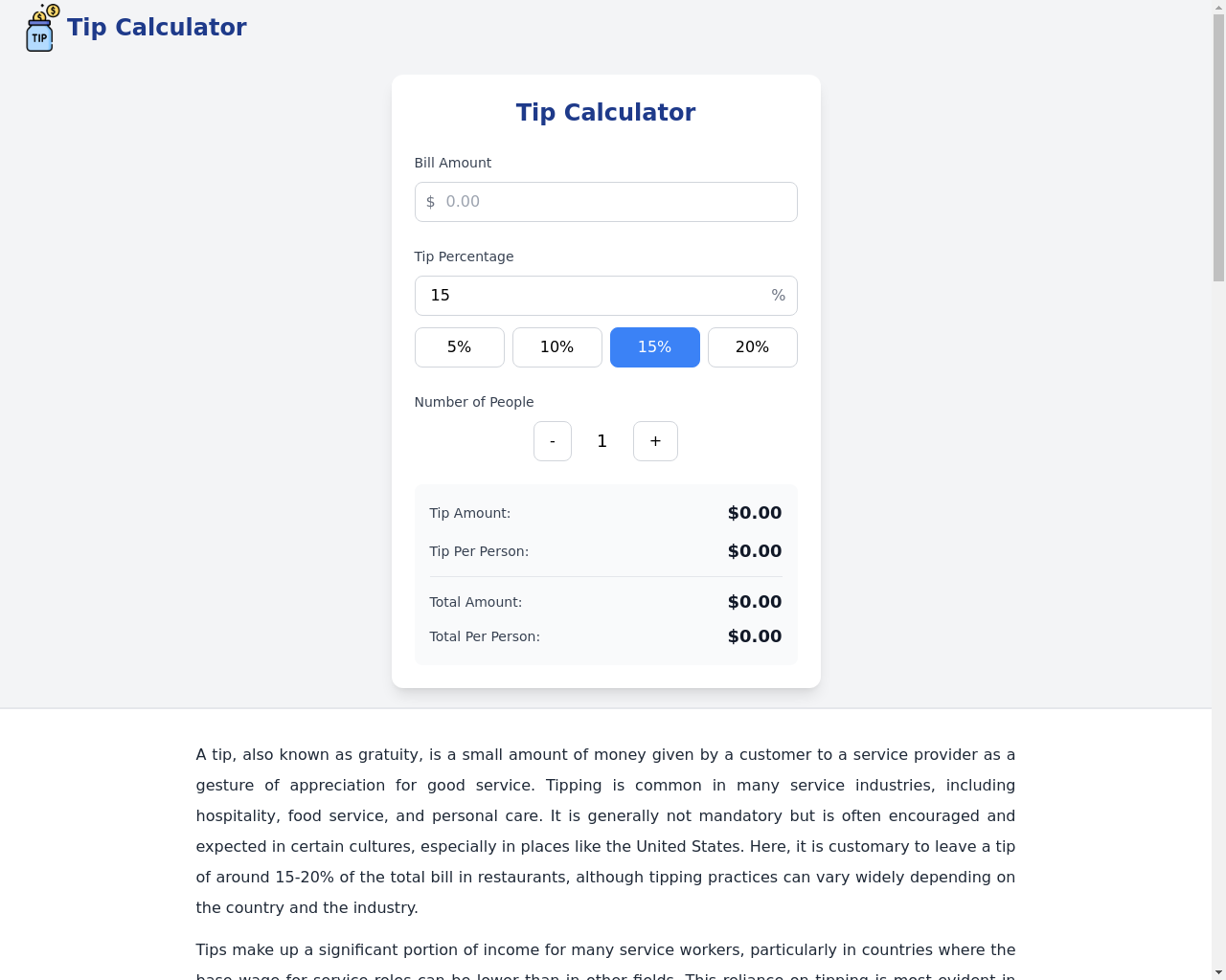 Show HN: I Made a Tip Calculator - Project Screenshot