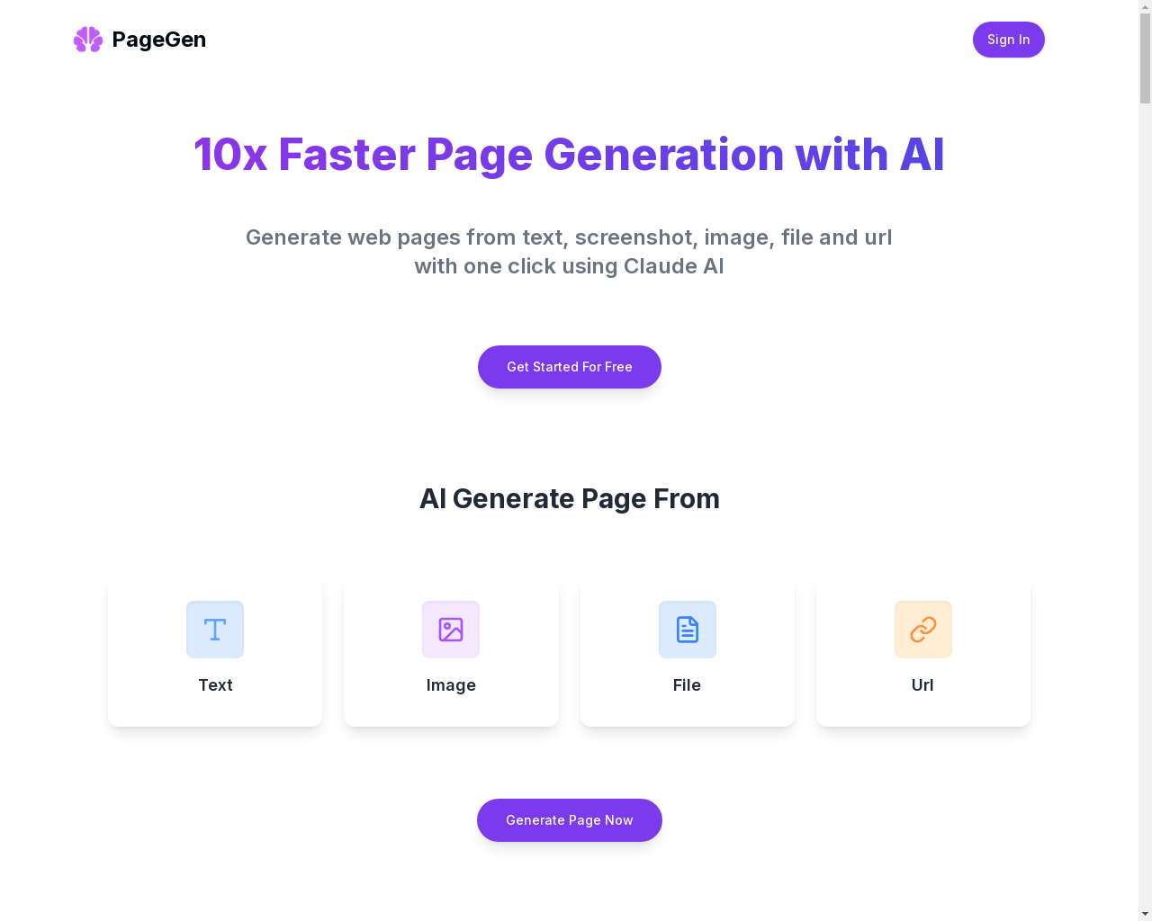 Show HN: PageGen-10x Faster Page Generation with Claude AI, React and Shadcn UI - Project Screenshot