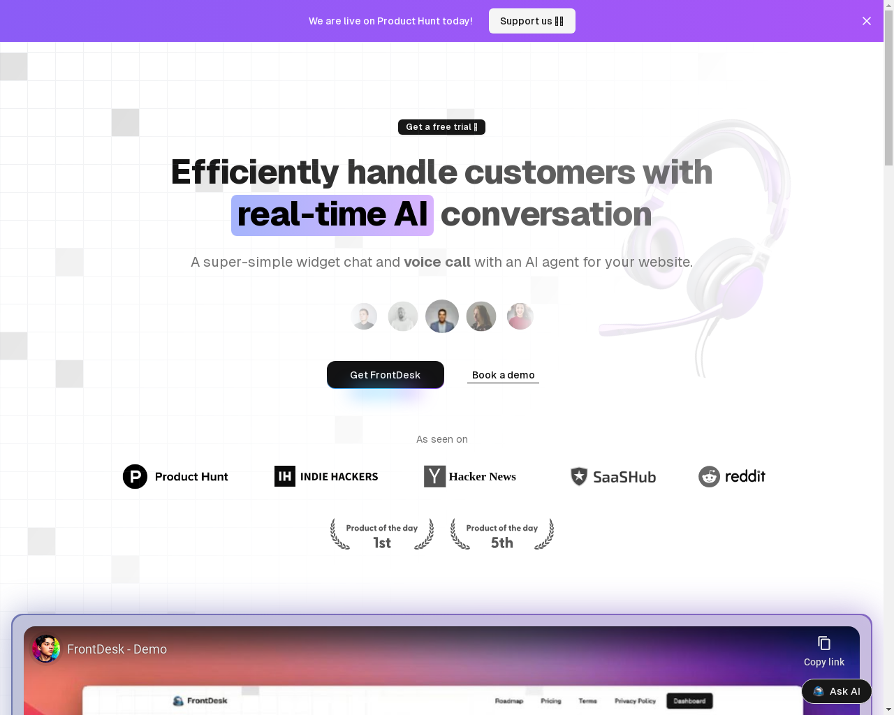 Show HN: FrontDesk – Chat and voice call widget for websites with real-time AI - Project Screenshot