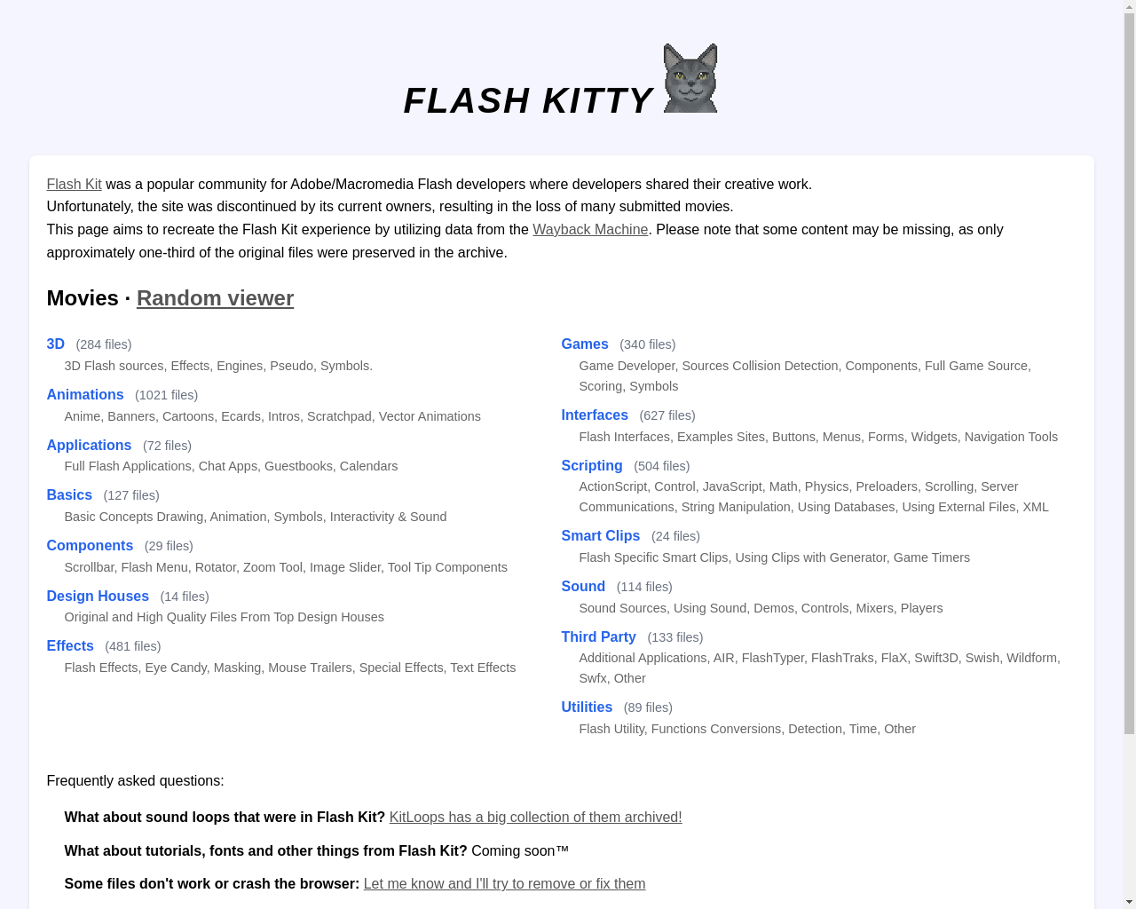 Show HN: Flash Kitty – Archive of Adobe/Macromedia Flash Movies from Flash Kit - Project Screenshot