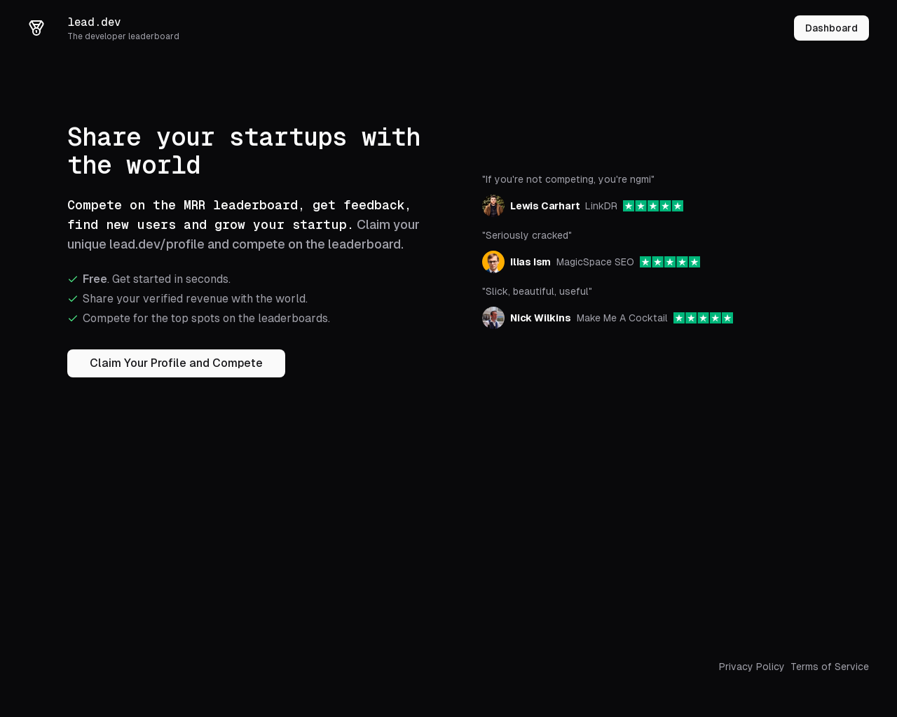 Show HN: Lead.dev – The Startup Competition for Devs - Project Screenshot