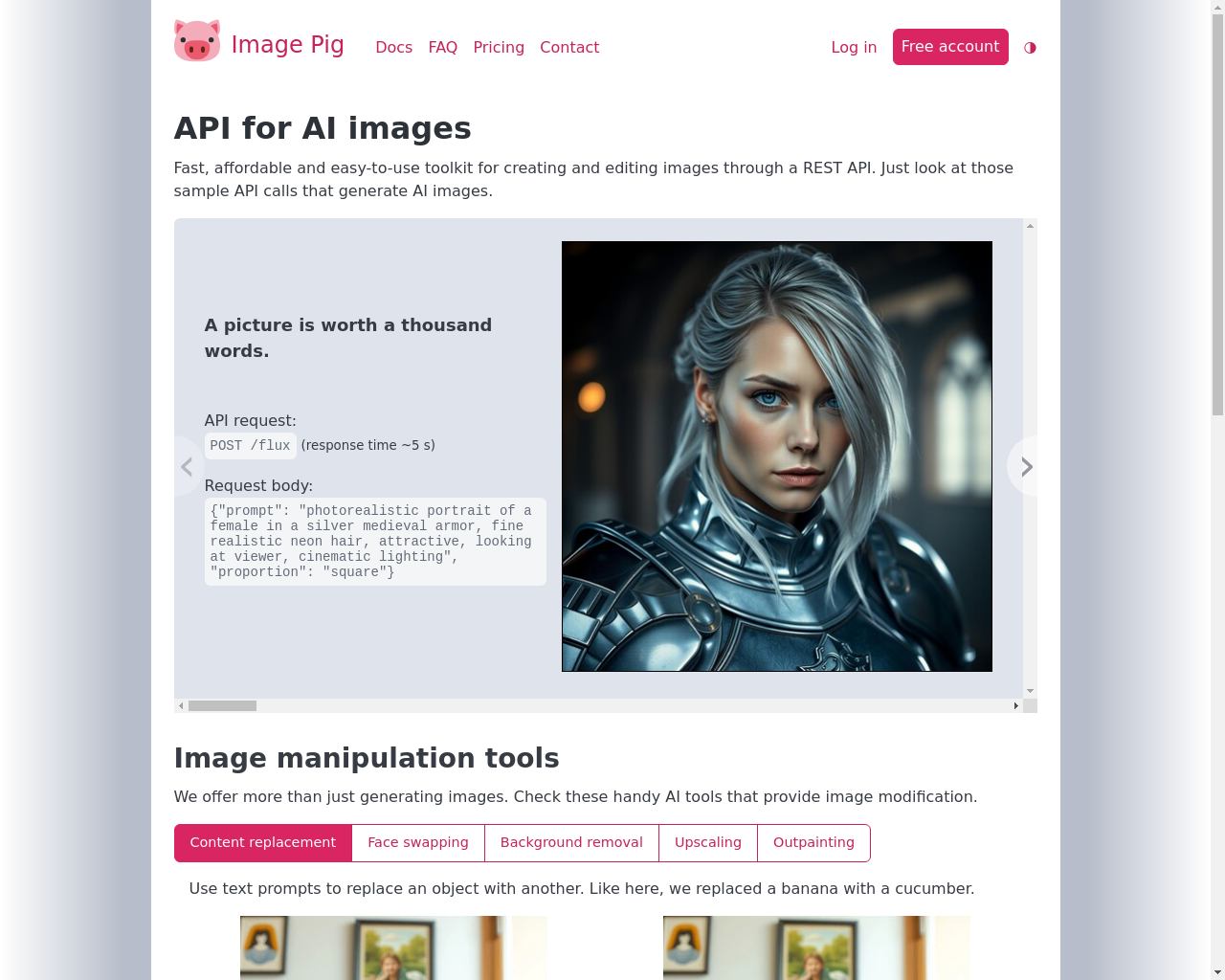 展示 HN：Image Pig – AI 图像 API（限时八折优惠） - 项目截图