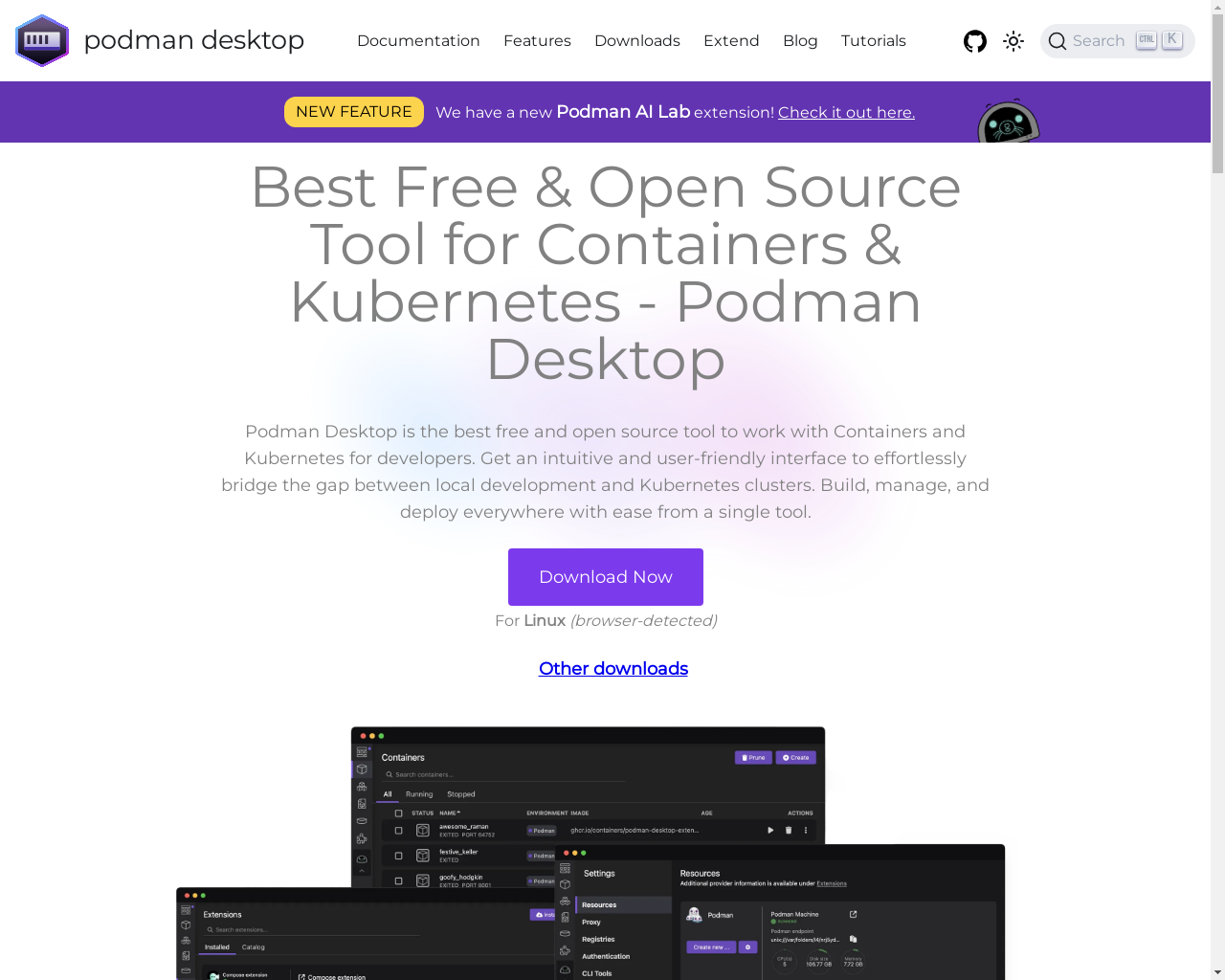 Show HN: Podman Desktopは、LensのフルKubernetes GUIの代替品です。 - プロジェクトのスクリーンショット