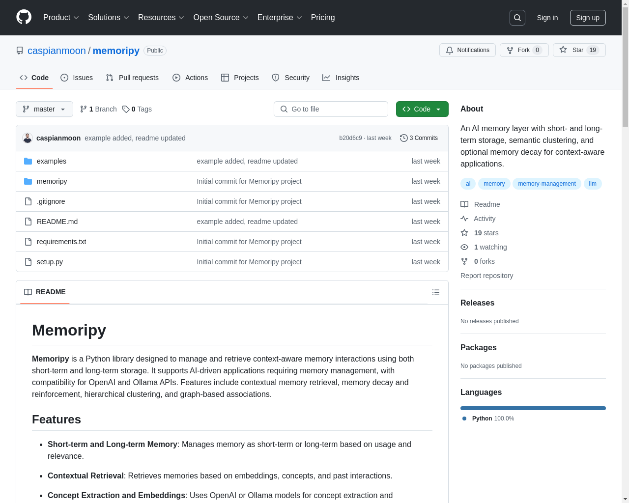 Show HN: Memoripy – AI Memory Layer with Short- & Long-Term Memory, Clustering - Project Screenshot