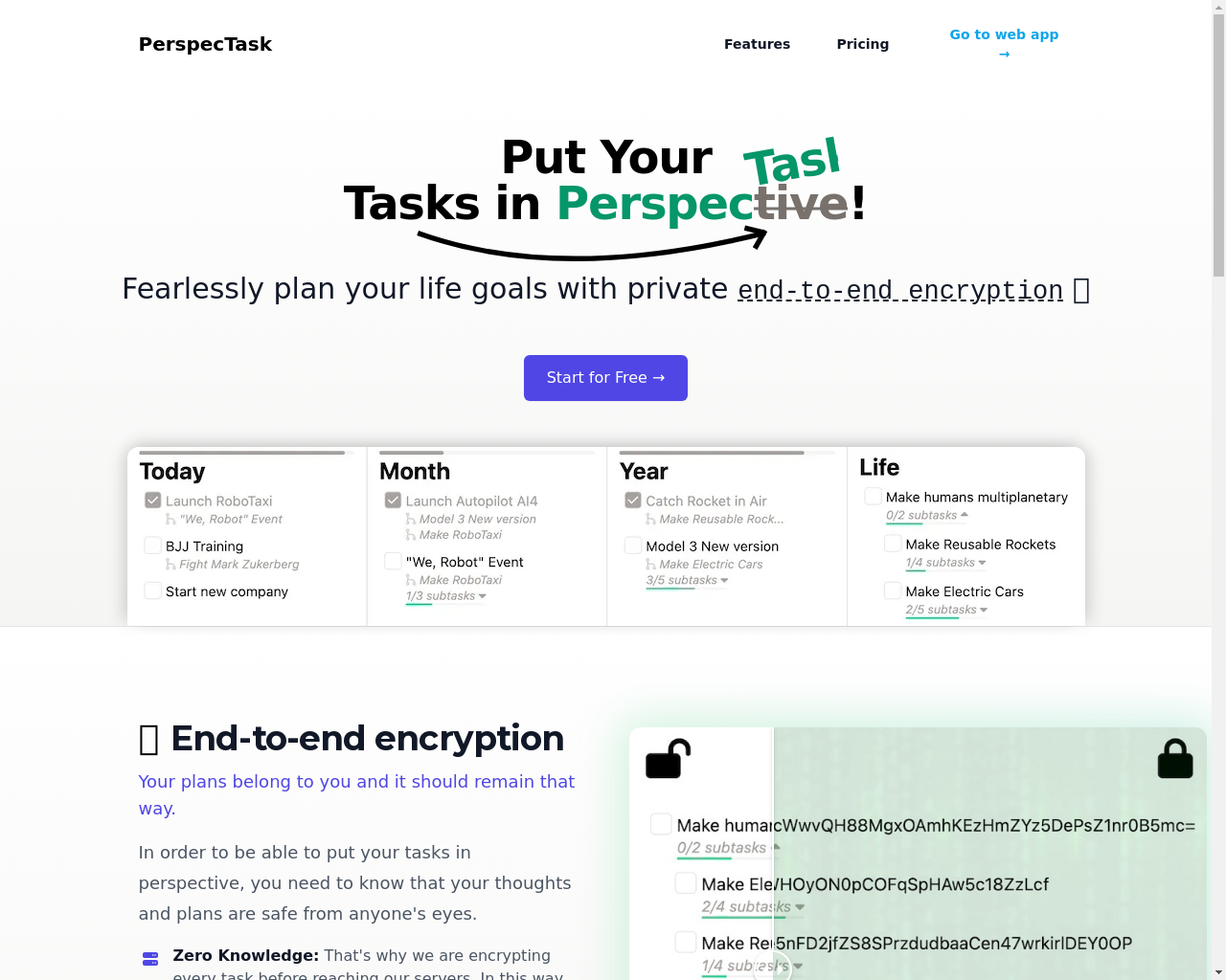 Show HN: I Made an End-to-End Encrypted Life Goal Planner - Project Screenshot