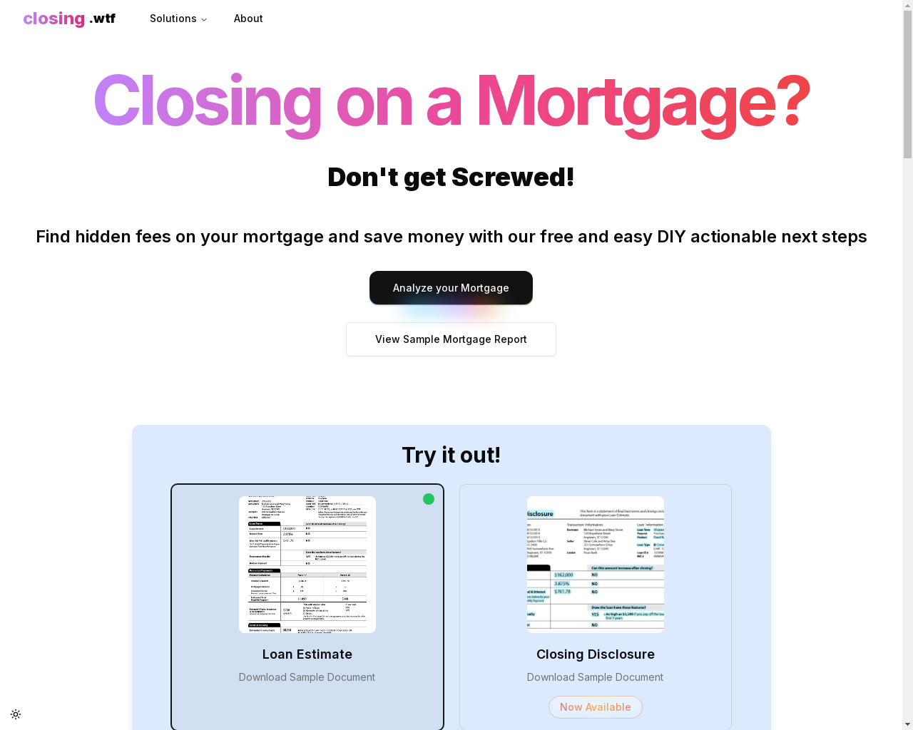 Show HN: Free mortgage analysis tool to avoid getting screwed by closing costs - Project Screenshot