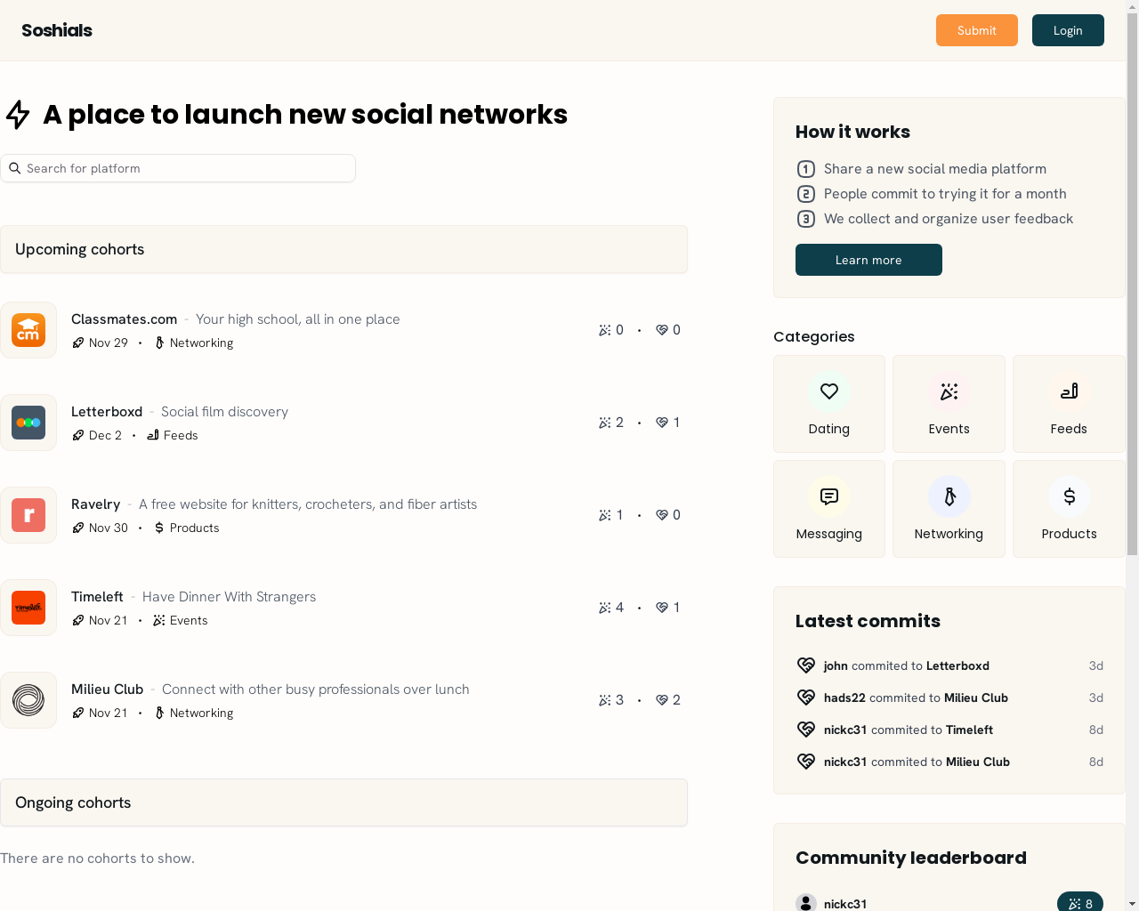 Show HN: Soshials – launch your social media platform and get real user feedback - Project Screenshot