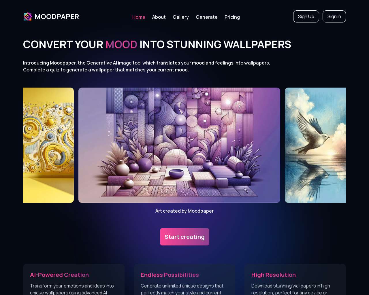 Show HN: Moodpaper – Generate AI Wallpapers That Match Your Mood - Project Screenshot