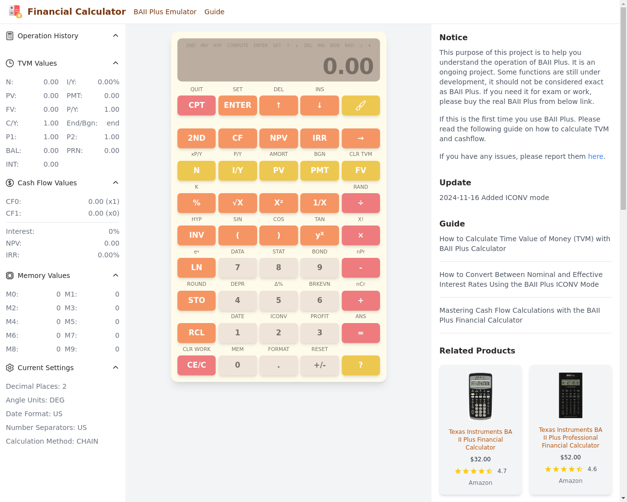 Show HN: Financial Calculator Pro – BAII Plus Emulator for CFA,FRM Candidate - Project Screenshot