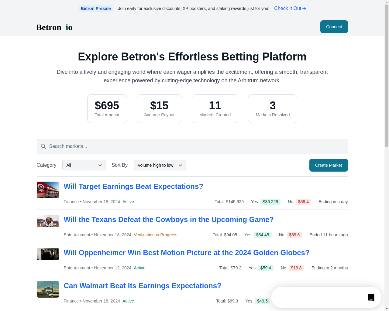 Show HN: Betron Markets – Shape the future with your predictions - Project Screenshot