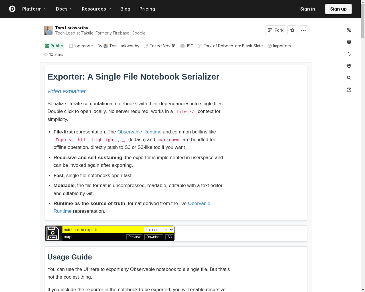 Show HN: Single File Observable Notebook Bundler - Project Screenshot