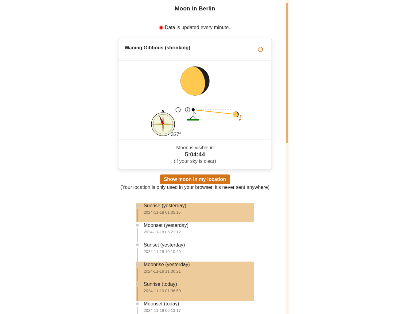 Show HN: Moon finder, little page that helps you find the moon - Project Screenshot