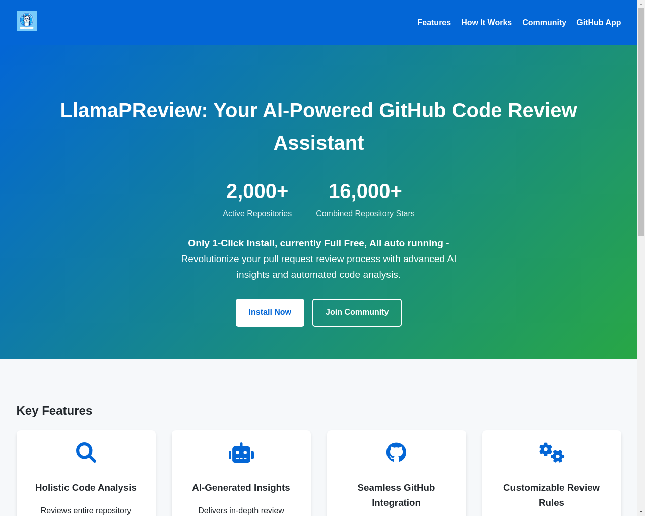 Show HN: LlamaPReview – 被2000个项目信赖的AI代码审查工具，效果超过40% - 项目截图