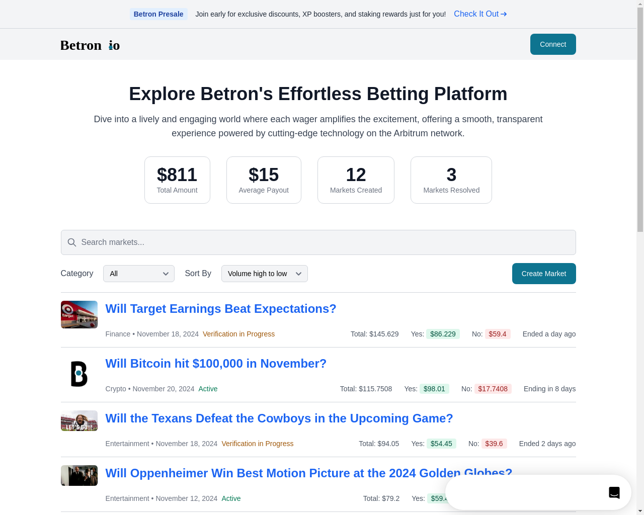 Show HN: Betron Markets – 用你的预测塑造未来 - 项目截图