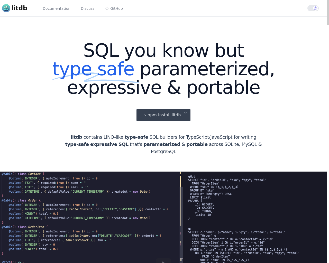 Show HN: TypeSafe, Expressive SQL-Like QueryBuilders/ORM for TypeScript/JS - Project Screenshot