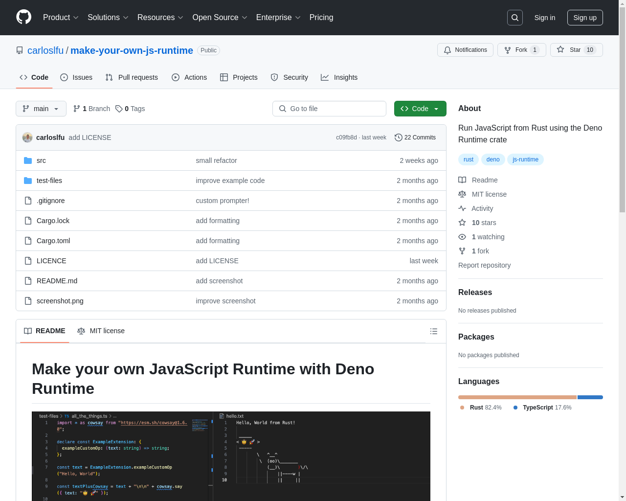 Show HN: Make Your Own JavaScript Runtime with the Deno Runtime - Project Screenshot