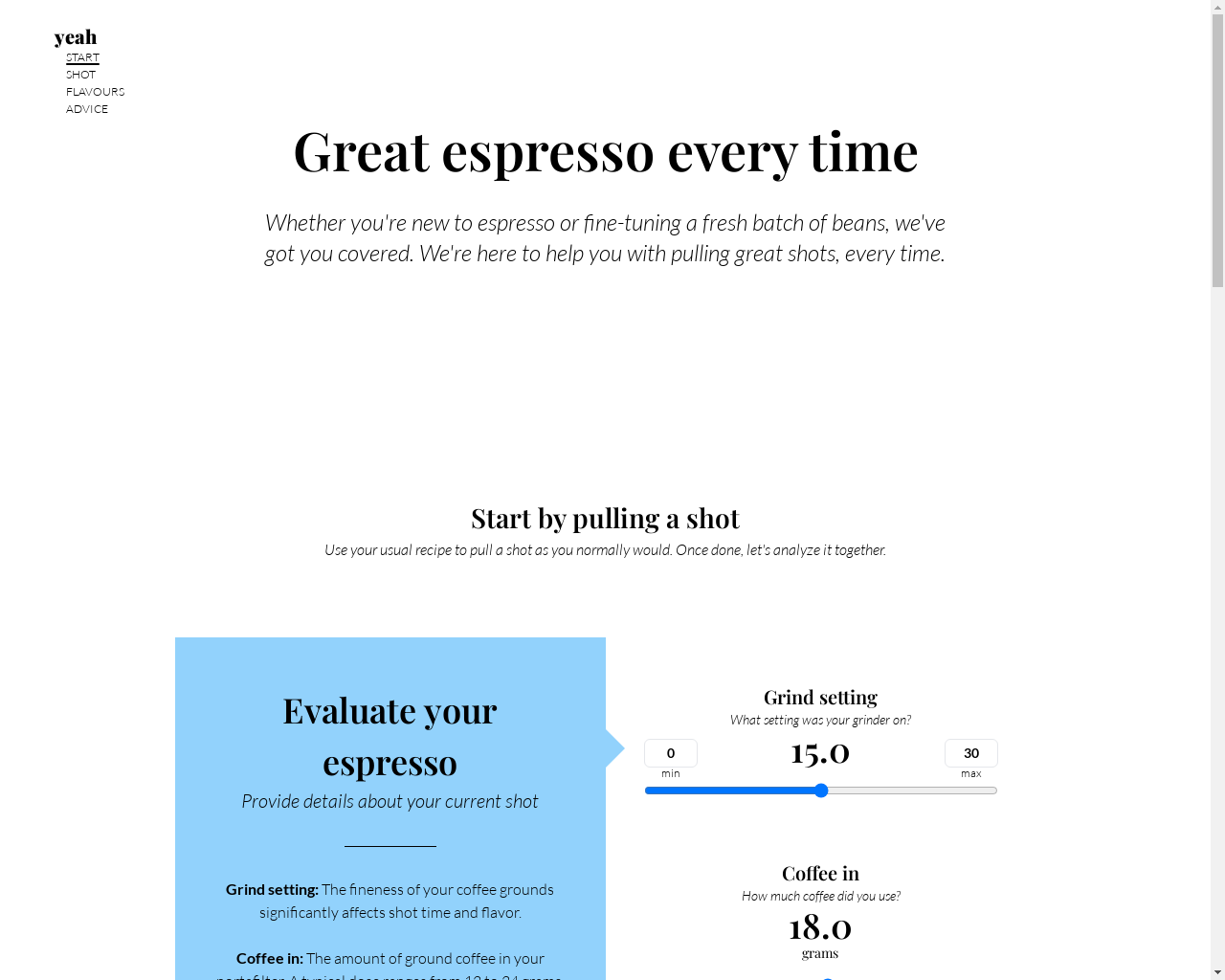 Show HN: Yeah.coffee – A Simple Tool to Improve Your Espresso - Project Screenshot