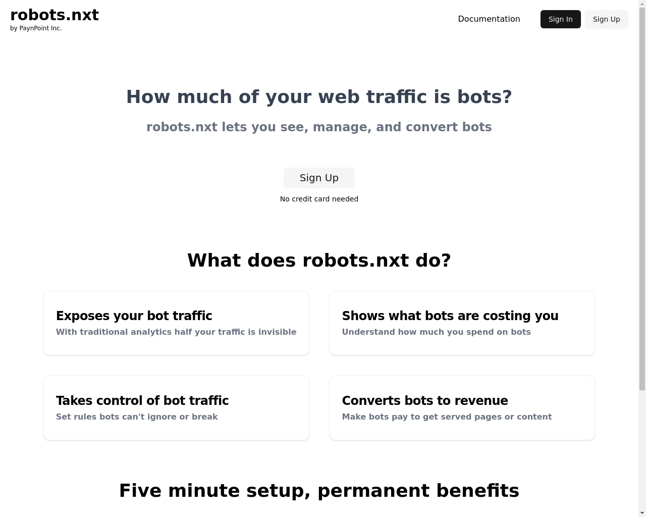 Show HN: robots.nxt – see, control, and convert bot traffic - Project Screenshot