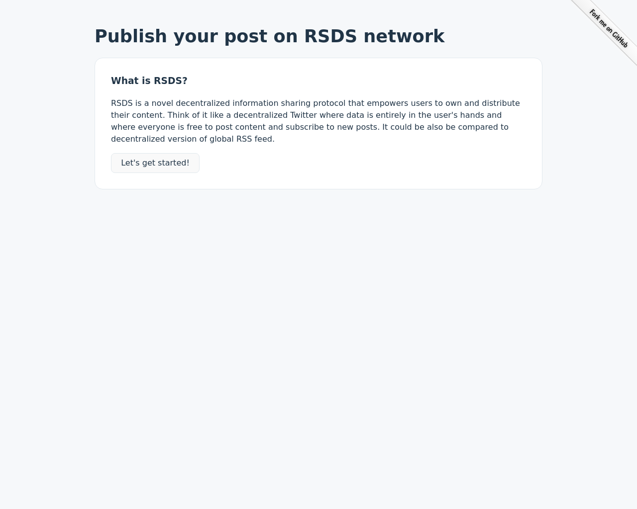 Show HN: Publish your content on a decentralized RSDS feed - Project Screenshot