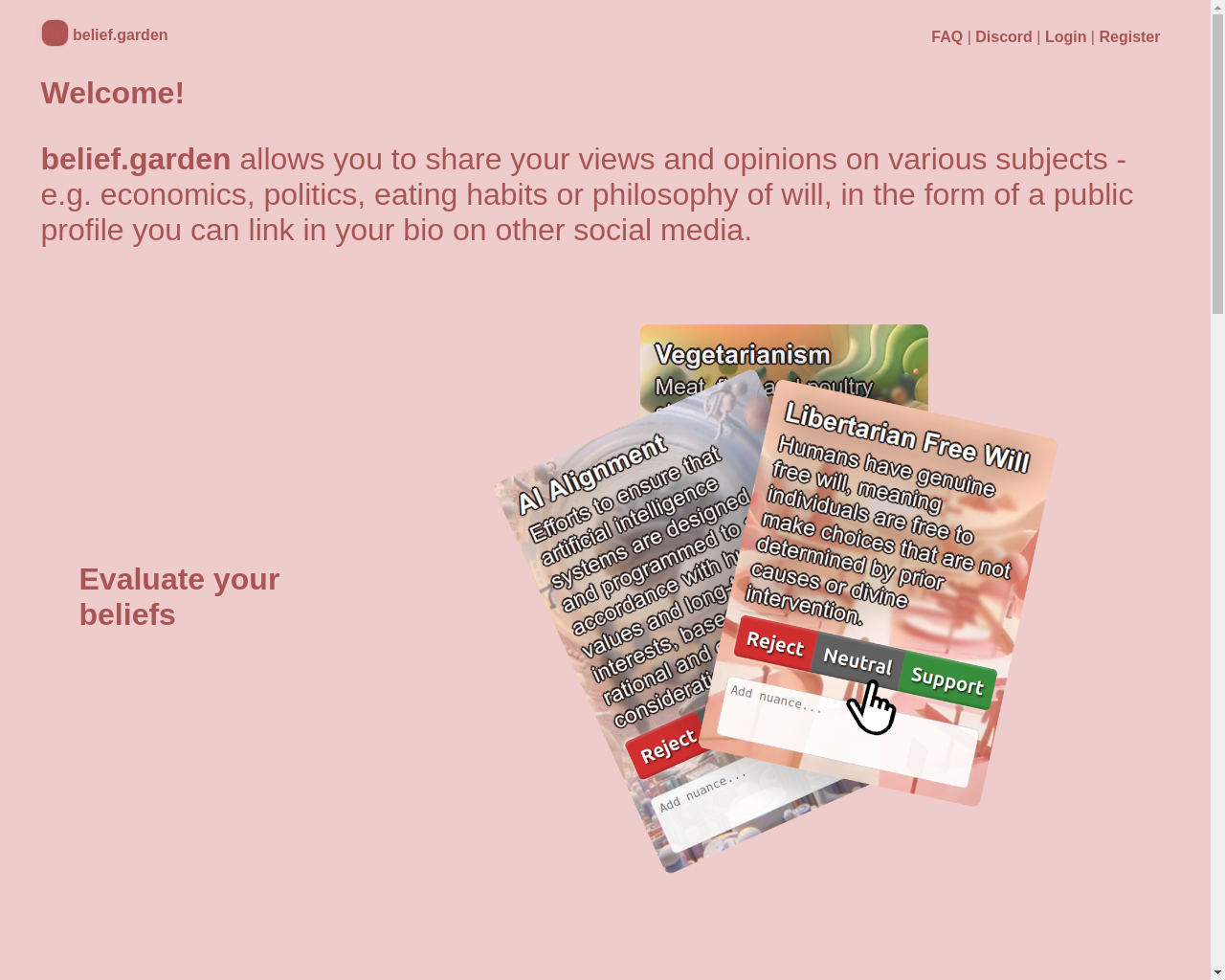 Show HN: Belief.garden – a social network for civil discussion - Project Screenshot