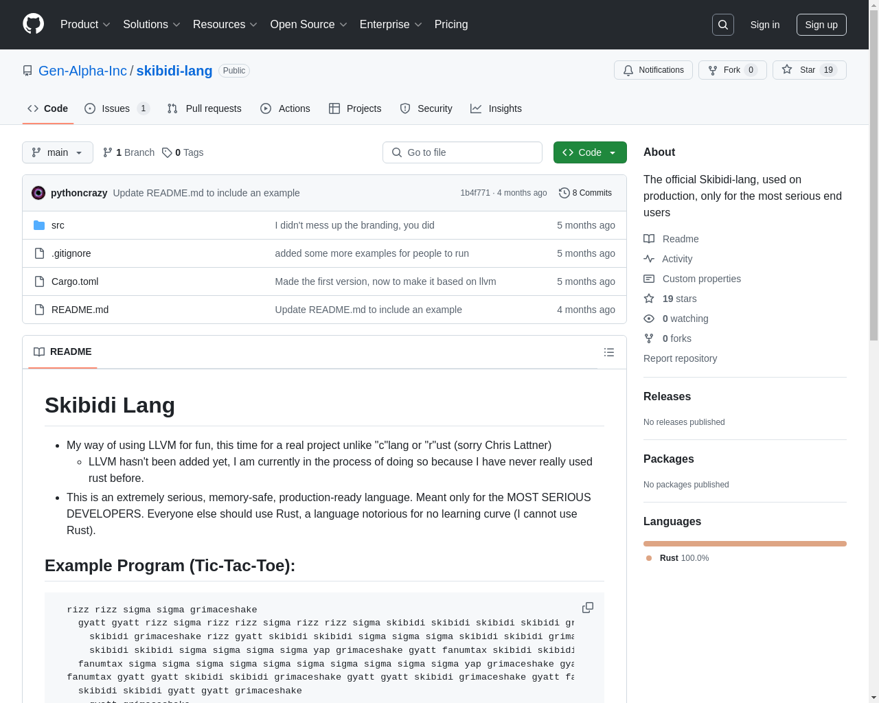 Show HN: Skibidi-Lang，一个适应现代年轻一代的Branflakes版本 - 项目截图
