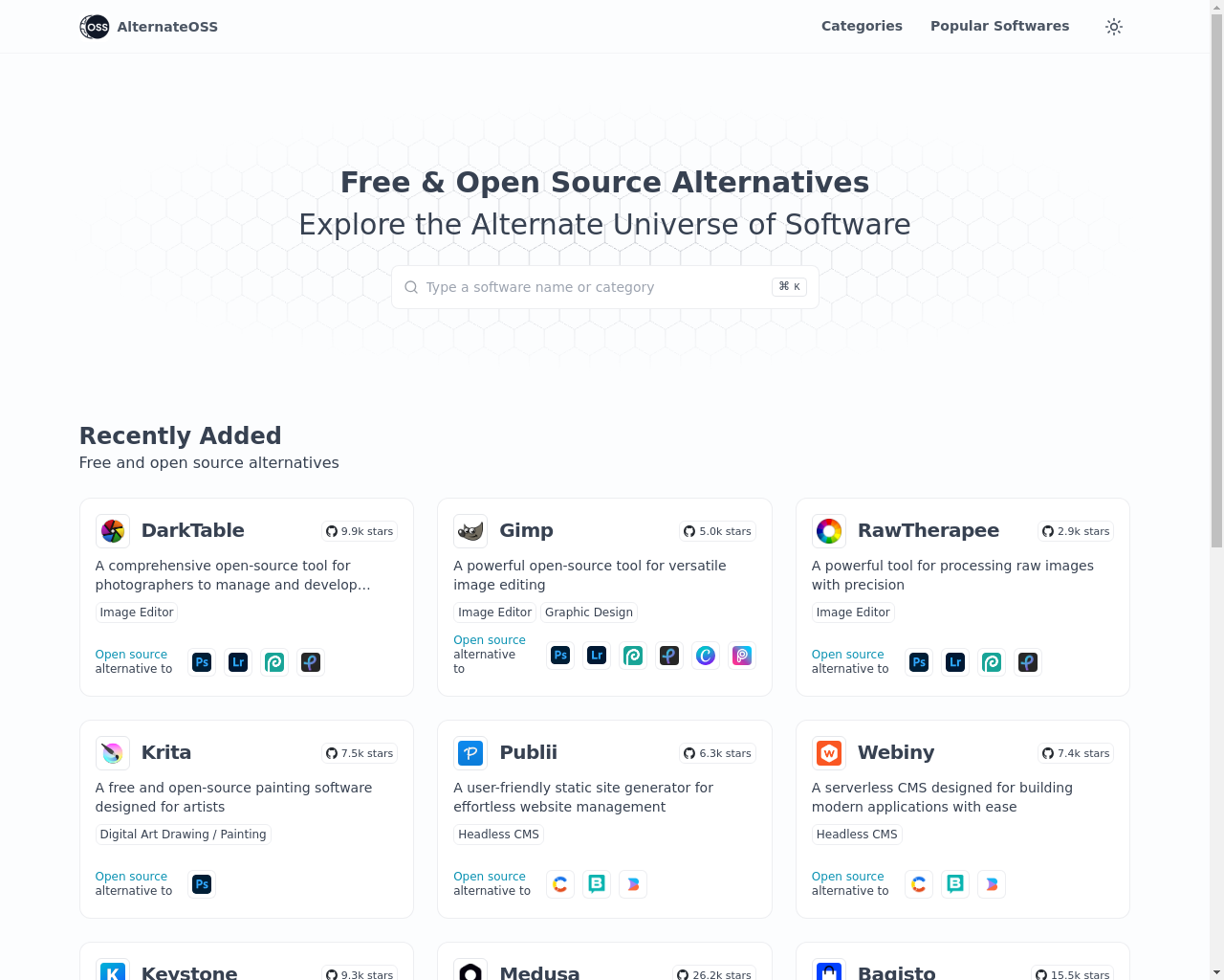 展示HN：流行软件的免费开源替代品目录 - 项目截图