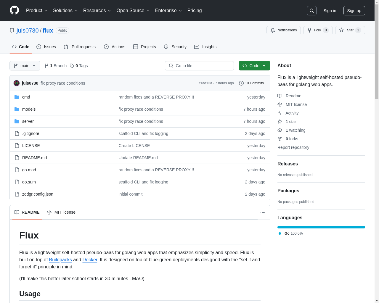 Show HN: Flux：简化您的 Golang 网络应用部署 - 项目截图
