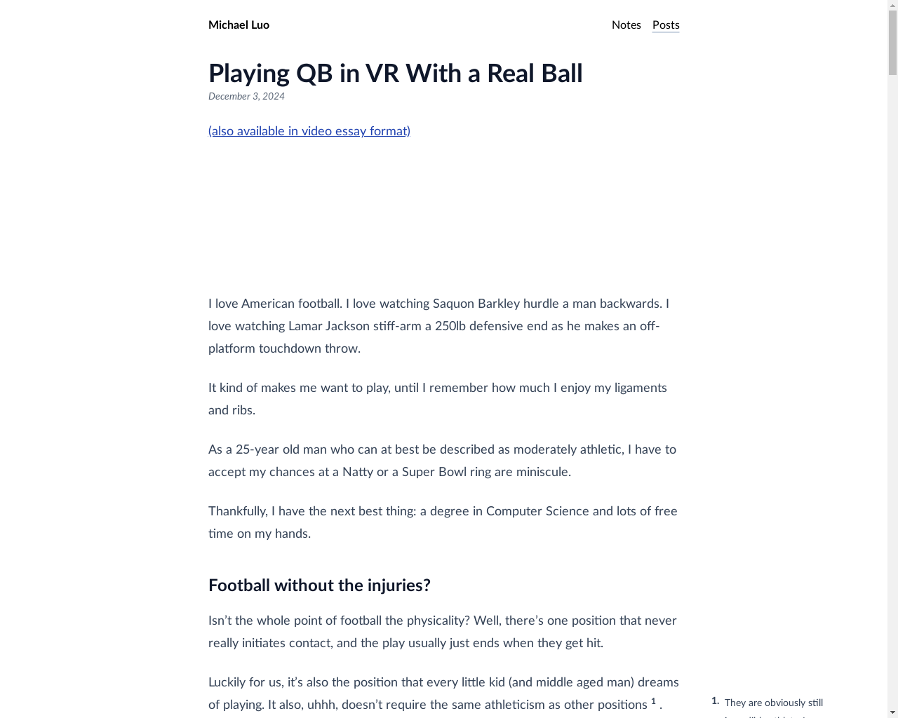 Show HN: 在虚拟现实中扮演四分卫，投掷真实的球。 - 项目截图