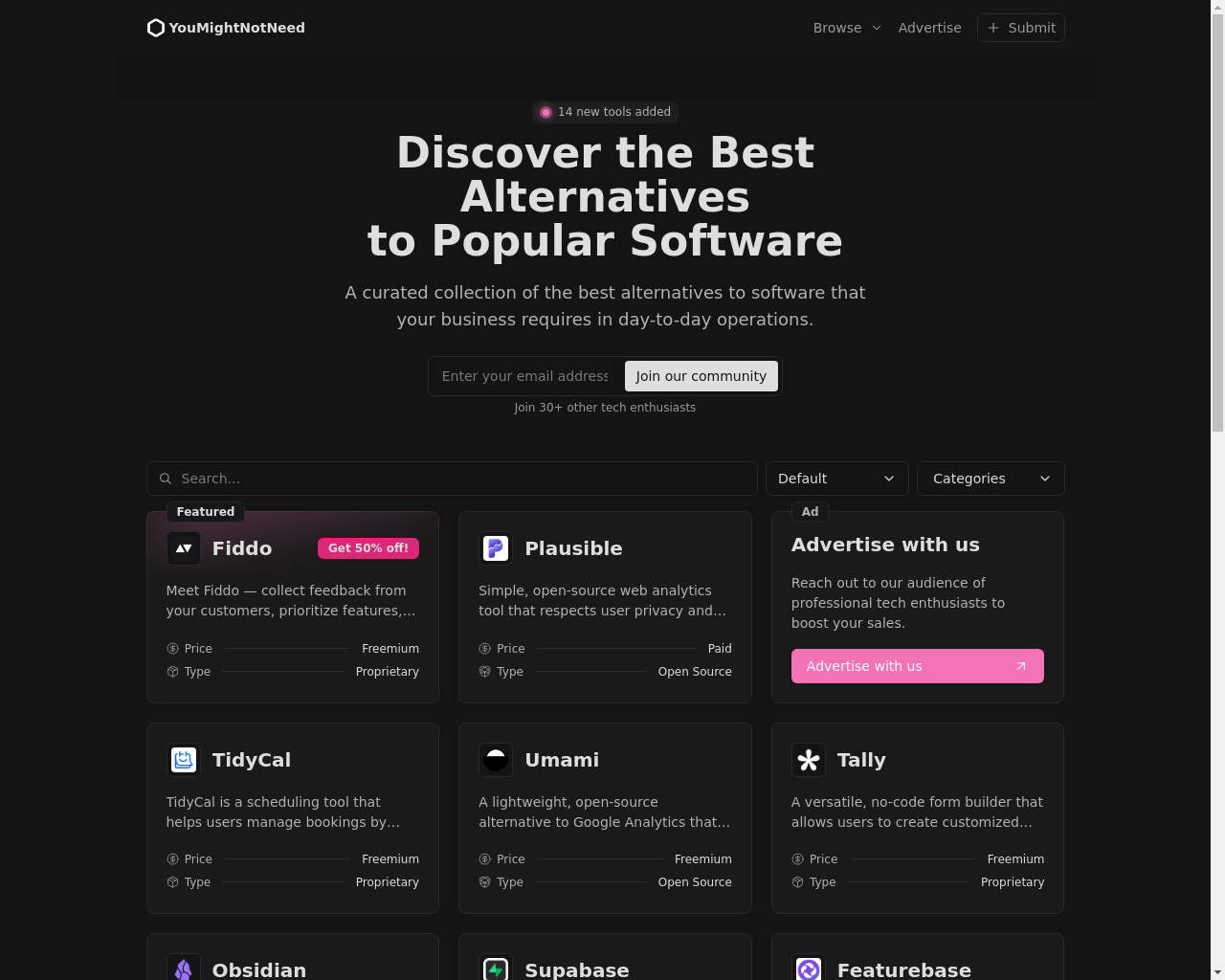 Show HN：流行软件的替代品目录 - 项目截图