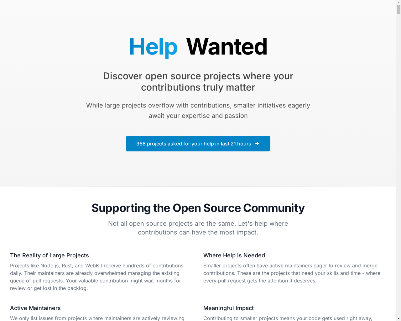 Show HN: 寻找需要帮助的活跃开源项目 - 项目截图