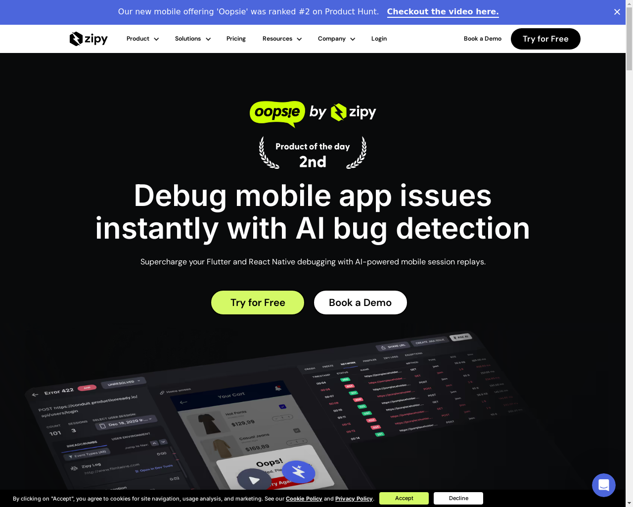 Show HN: Oopsie – 针对 Flutter 和 React Native 的 AI、会话重放和错误跟踪 - 项目截图