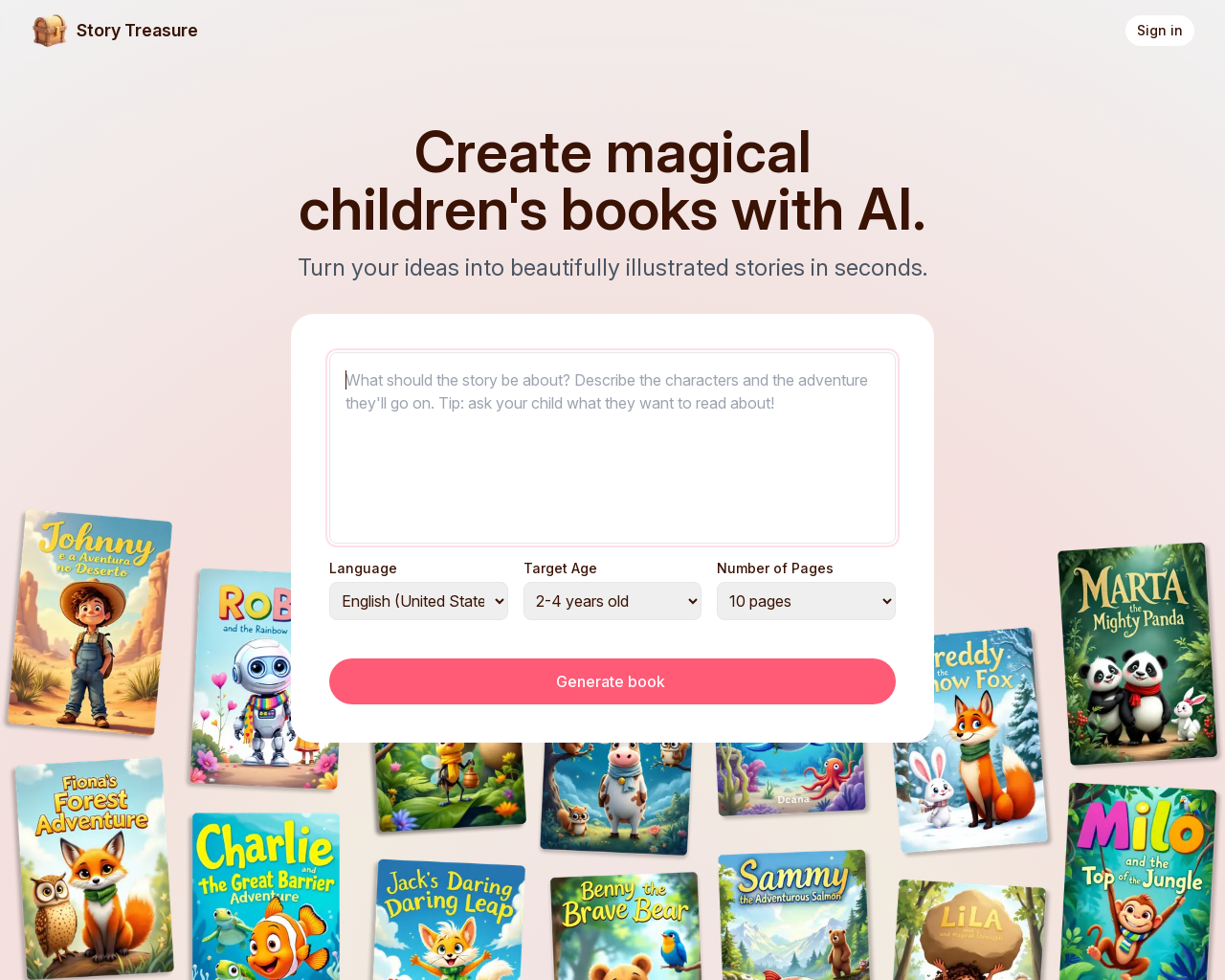 Show HN: Create legit-looking children's books with AI - Project Screenshot