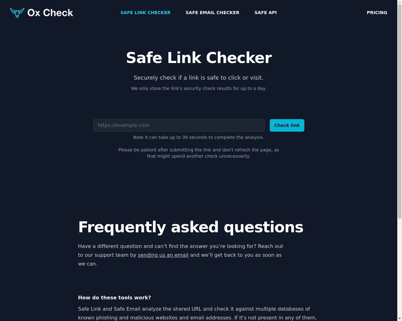 Show HN: Safe Link Checker by Ox Check - Project Screenshot