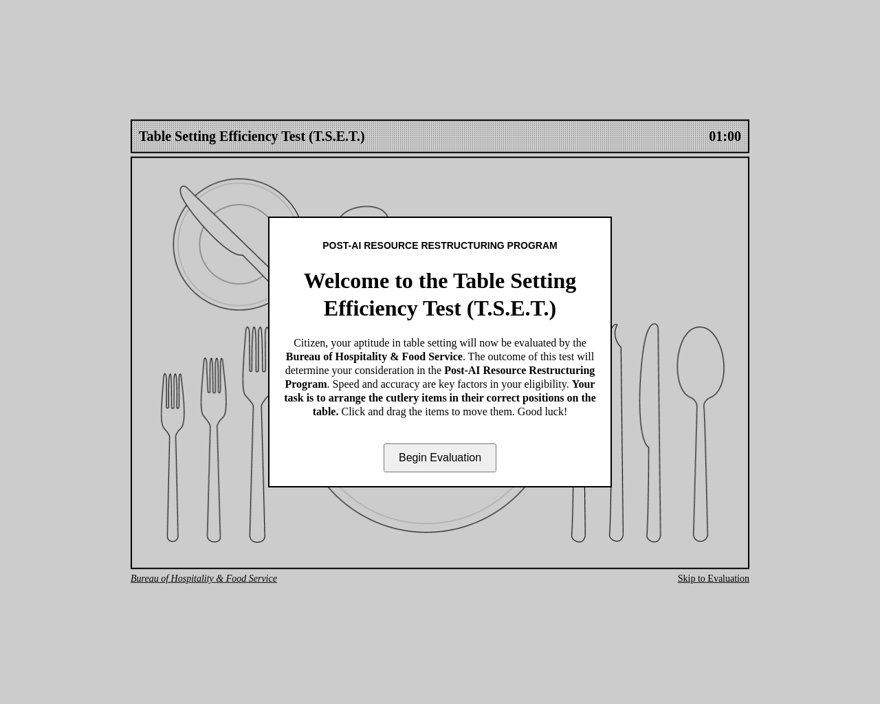 Show HN: Take the one minute Table Setting Efficiency Test (T.S.E.T.) - Project Screenshot