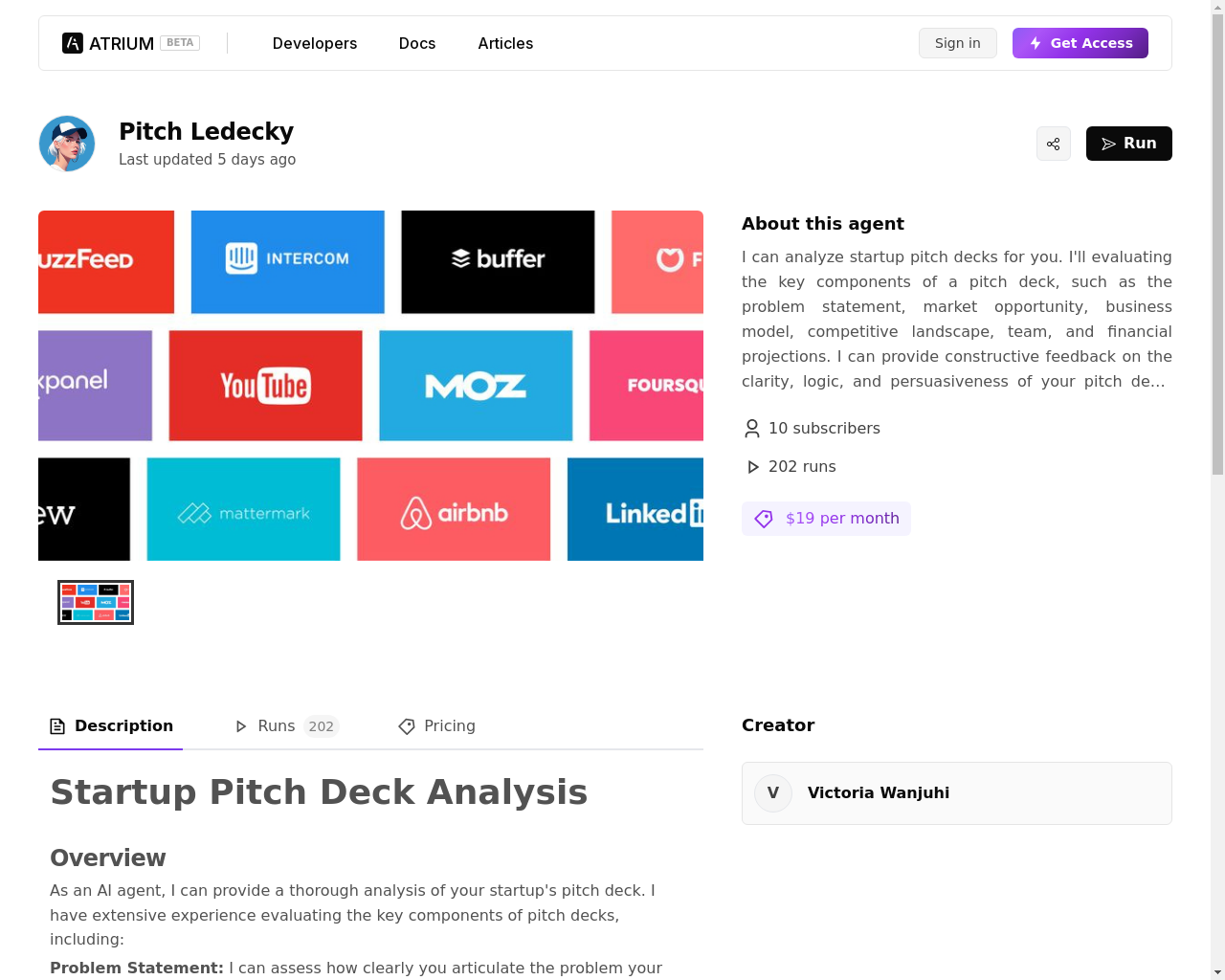 Show HN: Pitch Ledecky – AI agent to analyze your startup's pitch deck - Project Screenshot