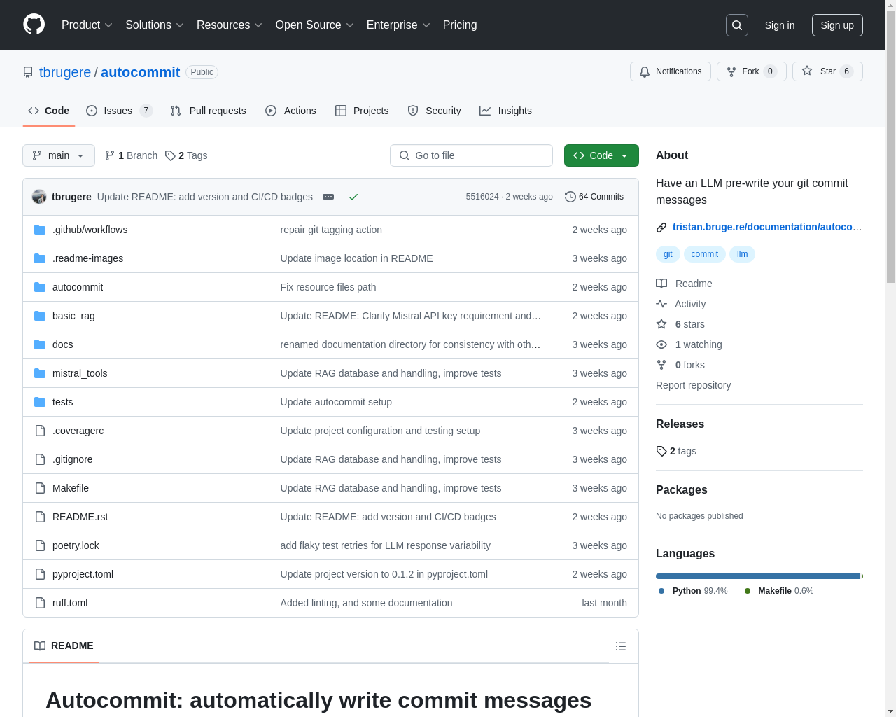 Show HN: Autocommit – Git hook that pre-writes commit messages - Project Screenshot