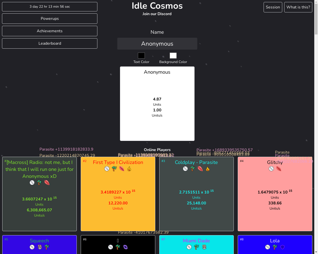 Show HN: Idle Cosmos – Crystalで構築されたリアルタイムマルチプレイヤーウェブゲーム - プロジェクトのスクリーンショット