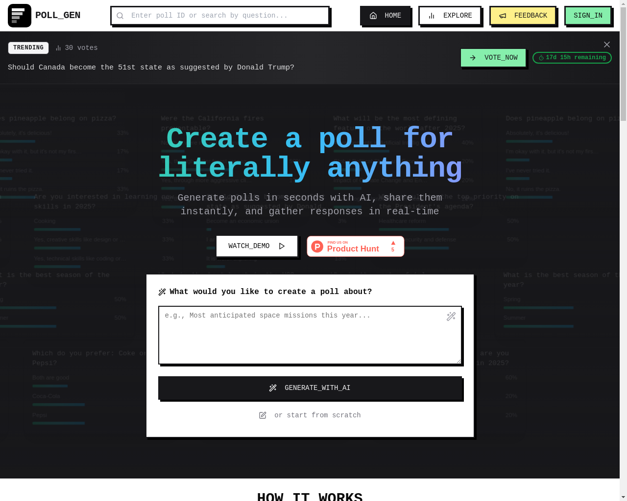 Show HN: PollGen – Create Polls with AI, Share and Get Responses - Project Screenshot