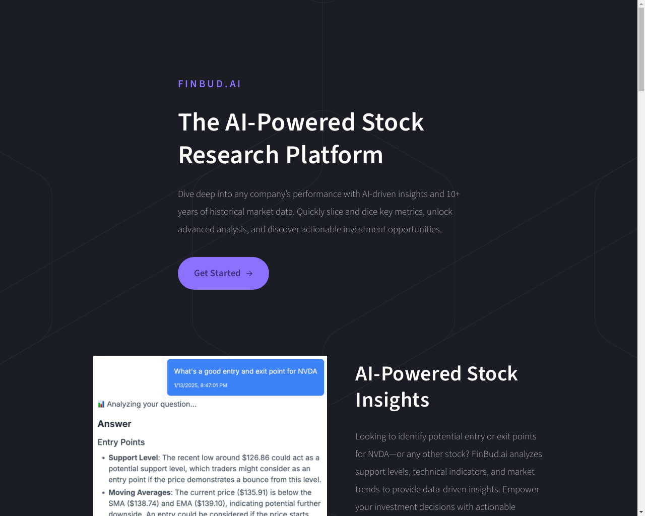 Show HN: Finbud.ai – 人工智能驱动的股票研究平台 - 项目截图