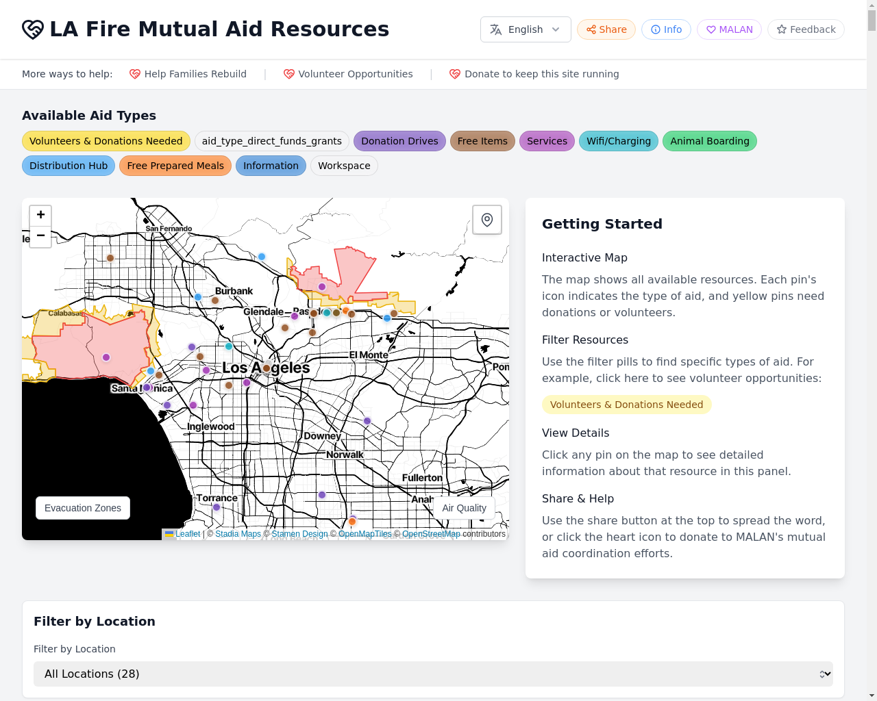 Show HN: FireAid – LAの火災のための相互支援マップとリソースハブ - プロジェクトのスクリーンショット